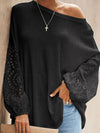 Explore More Collection - Openwork Dropped Shoulder Boat Neck Blouse