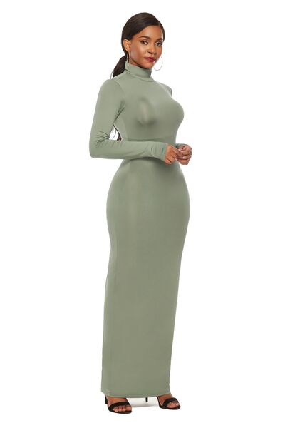 Explore More Collection - Mock Neck Long Sleeve Maxi Slim Dress