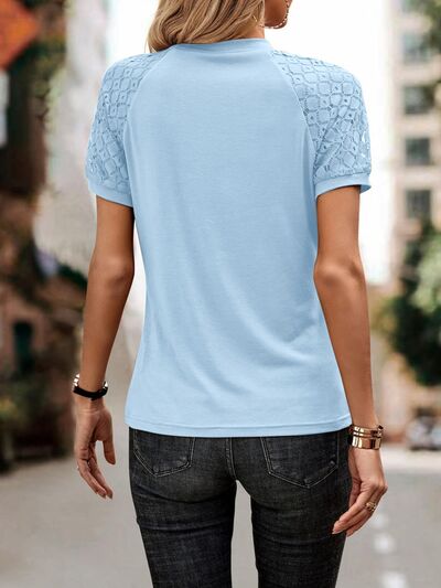 Explore More Collection - Openwork Lace Detail Short Sleeve T-Shirt