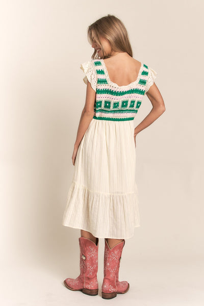 Explore More Collection - J.NNA Ruffle Hem Midi Crochet Dress