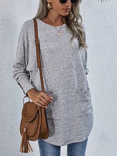 Explore More Collection - Buttoned Round Neck Long Sleeve T-Shirt