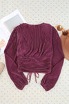 Explore More Collection - Drawstring V-Neck Balloon Sleeve Blouse