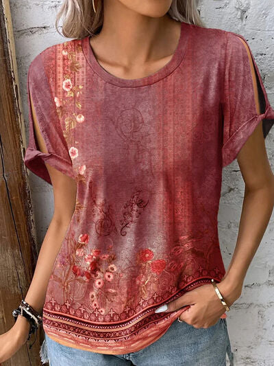 Explore More Collection - Printed Round Neck Short Sleeve T-Shirt