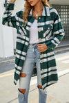Explore More Collection - Plaid Button Up Collared Neck Coat with Pockets