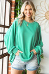 Explore More Collection - First Love Exposed Seam Round Neck Dropped Shoulder Blouse