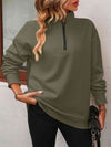 Explore More Collection - Zip-Up Dropped Shoulder Sweatshirt