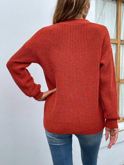 Explore More Collection - Cutout V-Neck Rib-Knit Sweater