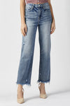 Explore More Collection - RISEN High Waist Raw Hem Straight Jeans