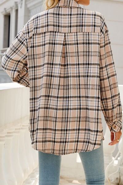 Explore More Collection - Plaid Pocketed Button Up Long Sleeve Shirt