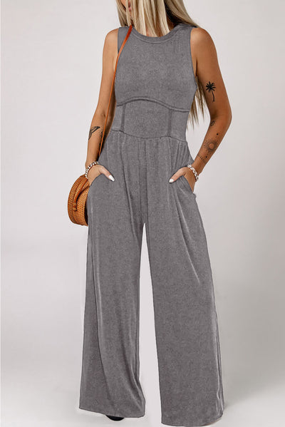 Explore More Collection - Round Neck Sleeveless Jumpsuit with Pockets