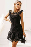 Explore More Collection - Round Neck Cap Sleeve Lace Mini Dress