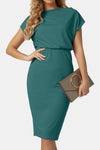 Explore More Collection - Boat Neck Short Sleeve Knee-Length Dress