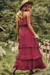 Explore More Collection - Polka Dot Strapless Slit Ruffled Maxi Dress