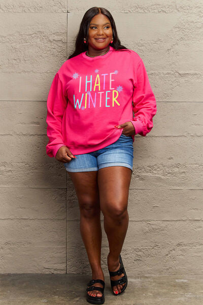 Explore More Collection - Simply Love Full Size I HATE WINTER Dropped Shoulder Sweatshirt