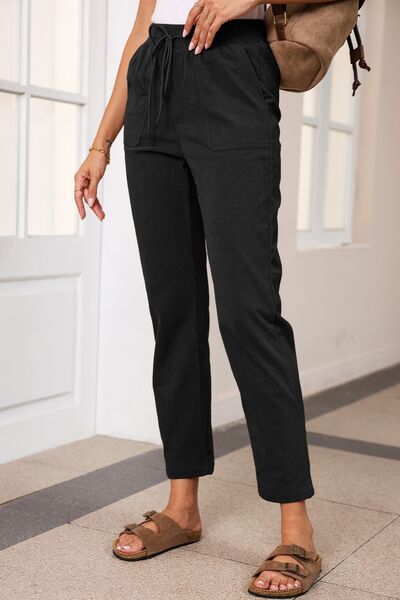 Explore More Collection - Drawstring Straight Pants with Pockets