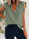 Explore More Collection - Ruffled Notched Cap Sleeve T-Shirt