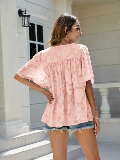 Explore More Collection - Frill V-Neck Half Sleeve Blouse