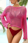 Explore More Collection - Long Sleeve Round Neck Openwork Cover-Up