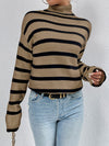 Explore More Collection - Striped Turtleneck Drop Shoulder Sweater