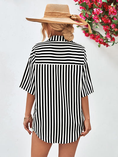Explore More Collection - Striped Dropped Shoulder Half Sleeve Shirt