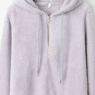 Explore More Collection - Quarter-Zip Drawstring Teddy Hoodie