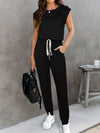 Explore More Collection - Drawstring Round Neck Sleeveless Jumpsuit