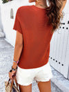 Explore More Collection - Round Neck Rib Trim Short Sleeve Knit Top