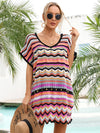 Explore More Collection - Rainbow Stripe Scalloped V-Neck Cover-Up Dress