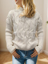 Explore More Collection - Cable-Knit Mock Neck Long Sleeve Sweater