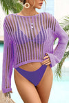 Explore More Collection - Long Sleeve Round Neck Openwork Cover-Up