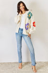 Explore More Collection - J.NNA Open Front Flower Pattern Long Sleeve Sweater Cardigan