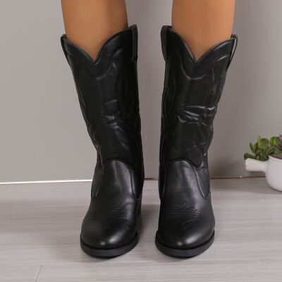 Explore More Collection - PU Leather Point Toe Block Heel Boots