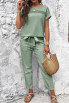 Explore More  Collection - Round Neck Short Sleeve Top and Pants Set