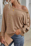 Explore More Collection - Boat Neck Buttoned Long Sleeve T-Shirt