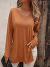 Explore More Collection - V-Neck Slit Long Sleeve T-Shirt