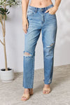 Explore More Collection - Judy Blue Full Size Distressed Raw Hem Straight Jeans