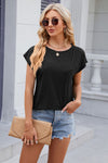 Explore More Collection - Pocketed Heathered Cap Sleeve T-Shirt