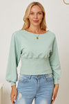 Explore More Collection - Boat Neck Lantern Sleeve Blouse
