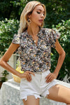 Explore More Collection - Floral Notched Flutter Sleeve T-Shirt