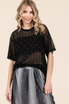 Explore More Collection - GeeGee Round Neck Drop Shoulder Mesh Glitter Top