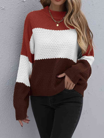 Explore More Collection - Color Block Dropped Shoulder Sweater