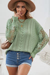 Explore More Collection - Openwork Lantern Sleeve Dropped Shoulder Sweater