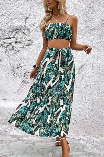 Explore More Collection - Botanical Print Cami and Tiered Skirt Set