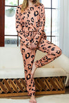 Explore More Collection - Leopard Round Neck Top and Drawstring Pants Lounge Set