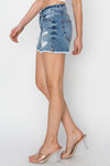 Explore More Collection - RISEN Stepped Waist Frayed Denim Shorts