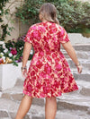 Explore More Collection - Plus Size Printed V-Neck Flutter Sleeve Dress