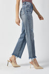 Explore More Collection - RISEN High Waist Raw Hem Straight Jeans