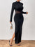 Explore More Collection - Slit Mock Neck Long Sleeve Maxi Dress