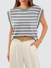 Explore More Collection - Striped Round Neck Cap Sleeve T-Shirt