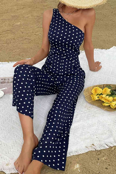 Explore More Collection - Polka Dot One-Shoulder Jumpsuit